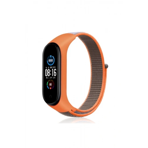 Durukar®   Mi Band 4 Hasırlı Cırtcırtlı Kordon - Turuncu-Gri