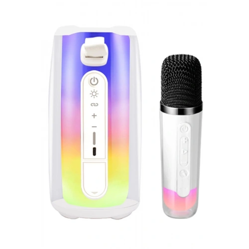 Mey İthalat®  Pluse 7 Mikrofonlu RGB Kablosuz Hoparlör - Beyaz