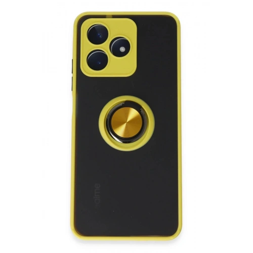 Durukar®  Realme C53 Kılıf Montreal Yüzüklü Silikon Kapak - Sarı