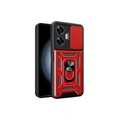 Durukar®  Realme C55 Kılıf Pars Lens Yüzüklü Silikon - Kırmızı