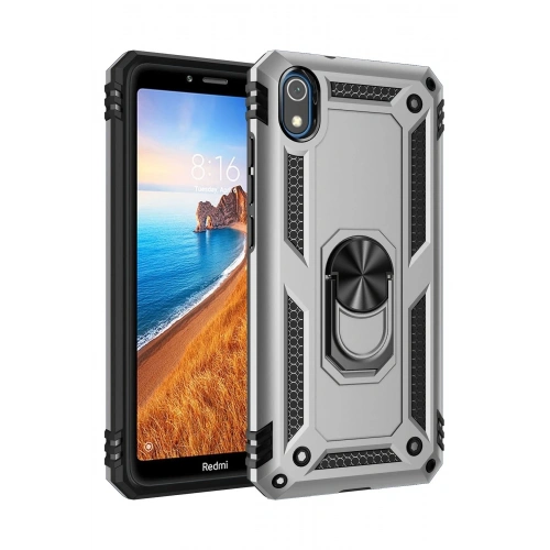 Durukar®   Redmi 7A Kılıf Sofya Yüzüklü Silikon Kapak - Gümüş