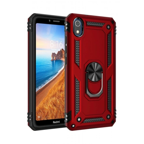 Durukar®   Redmi 7A Kılıf Sofya Yüzüklü Silikon Kapak - Kırmızı