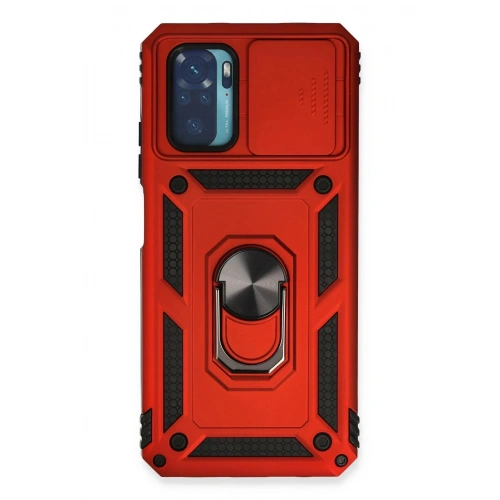 Durukar®   Redmi Note 10 Kılıf Pars Lens Yüzüklü Silikon - Kırmızı