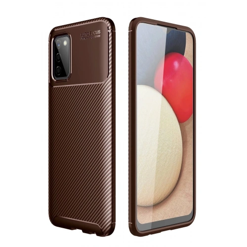 Durukar®  Samsung Galaxy A02S Kılıf Auto Focus Karbon Kapak - Kahverengi