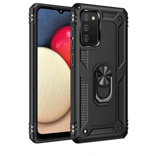 Durukar®  Samsung Galaxy A02S Kılıf Sofya Yüzüklü Silikon Kapak - Siyah