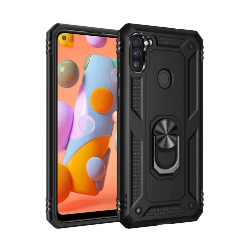 Durukar®  Samsung Galaxy A11 Kılıf Sofya Yüzüklü Silikon Kapak - Siyah
