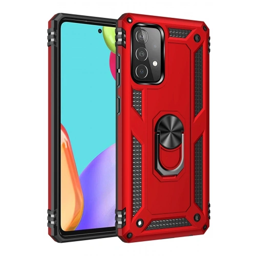 Durukar®  Samsung Galaxy A52 Kılıf Sofya Yüzüklü Silikon Kapak - Kırmızı