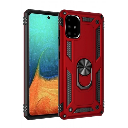 Durukar®  Samsung Galaxy A71 Kılıf Sofya Yüzüklü Silikon Kapak - Kırmızı