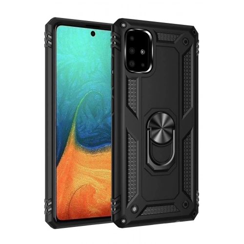 Durukar®  Samsung Galaxy A71 Kılıf Sofya Yüzüklü Silikon Kapak - Siyah