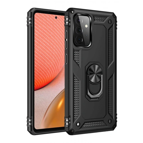 Durukar®  Samsung Galaxy A72 Kılıf Sofya Yüzüklü Silikon Kapak - Siyah