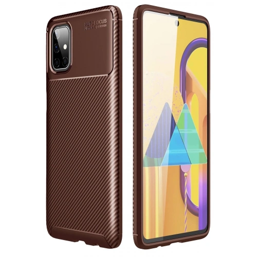 Durukar®  Samsung Galaxy M51 Kılıf Auto Focus Karbon Kapak - Kahverengi