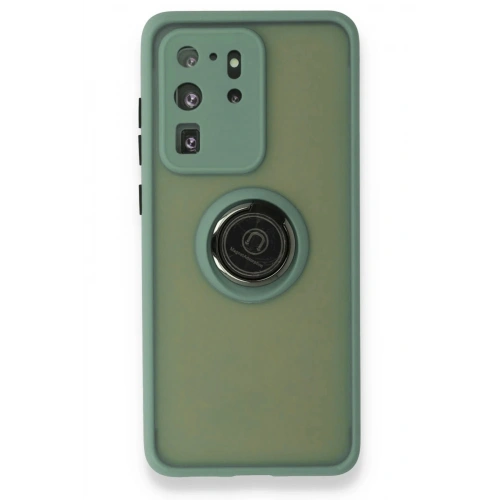 Durukar®  Samsung Galaxy S20 Ultra Kılıf Montreal Yüzüklü Silikon Kapak - Yeşil