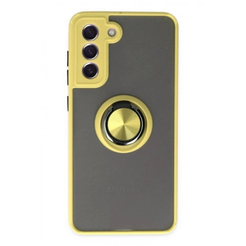 Durukar®  Samsung Galaxy S21 FE Kılıf Montreal Yüzüklü Silikon Kapak - Sarı