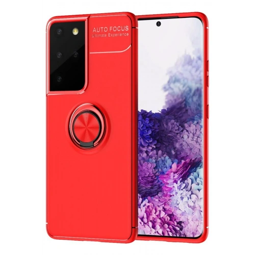Durukar®  Samsung Galaxy S21 Ultra Kılıf Range Yüzüklü Silikon - Kırmızı