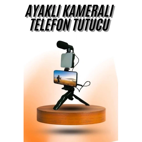 Mikrofonlu Mini Tripod Telefon Tutucu Vlog Seti