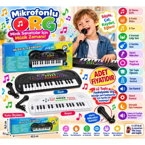 Mikrofonlu Org 32 Tuşlu 3 Yaş Ve Üzeri Oyun Aracı