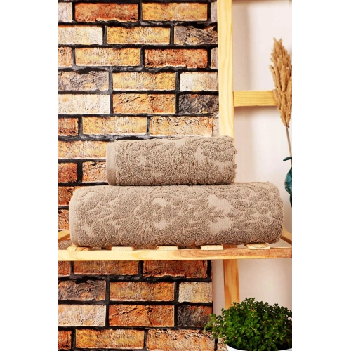Mira Home 2 Parça Jakarlı Banyo Havlu Takımı Doku Desen Kahve