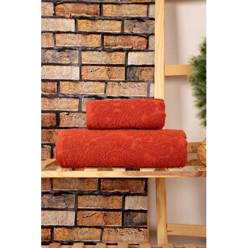 Mira Home 2 Parça Jakarlı Banyo Havlu Takımı Doku Desen Kiremit