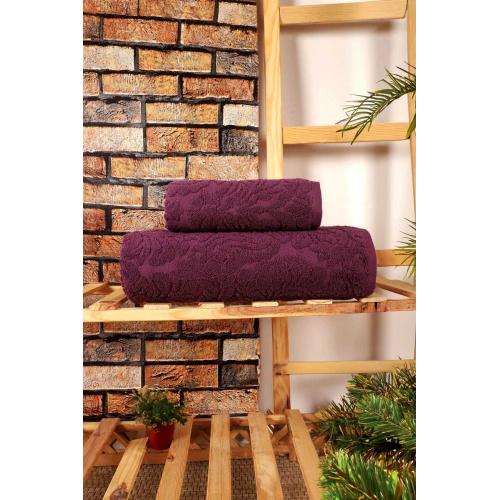 Mira Home 2 Parça Jakarlı Banyo Havlu Takımı Doku Desen Mor