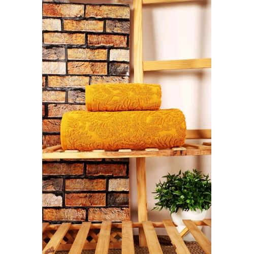 Mira Home 2 Parça Jakarlı Banyo Havlu Takımı Doku Desen Sarı