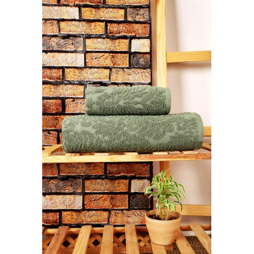 Mira Home 2 Parça Jakarlı Banyo Havlu Takımı Doku Desen Yeşil