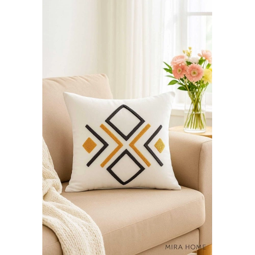 Mira Home Dekoratif Punch Kare Nakışlı Kırlent Kılıfı