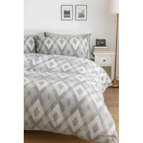 Mira Home İç İçe Baklava Desen Gri Pamuklu  Nevresim Takımı