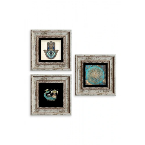 Mistik 3 lü Set Çerçeveli Taş Tablo 20 cm