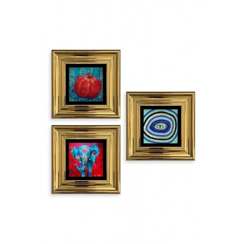 Mistik 3 lü Set Çerçeveli Taş Tablo 20 cm