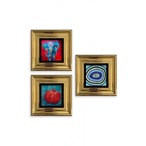 Mistik 3 lü Set Çerçeveli Taş Tablo 20 cm