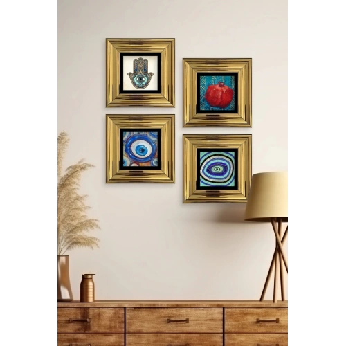 Mistik 4 lü Set Çerçeveli Taş Tablo 20 cm