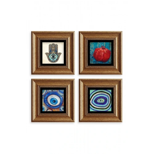 Mistik 4 lü Set Çerçeveli Taş Tablo 20 cm