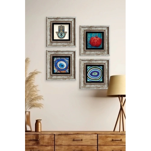 Mistik 4 lü Set Çerçeveli Taş Tablo 20 cm