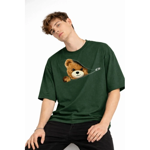 MN - Bear Baskılı Oversize Tişört HAKI