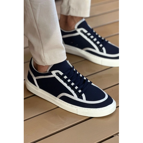 MN2505 - Linen Mens Shoes Navy Blue White