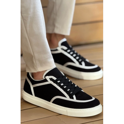 MN2505 - Keten Erkek Ayakkabı SİYAH - BEYAZ