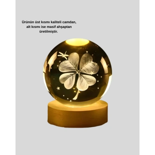 Modern Gece Lambası Ahşap Standlı Bitki Temalı Led Işıklı