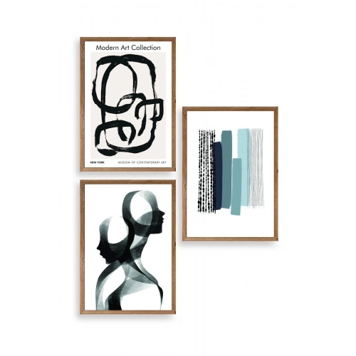 Modern Üçlü Ahşap Çerçeveli Tablo 23 x 30