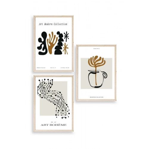 Modern Üçlü Ahşap Çerçeveli Tablo 23 x 30