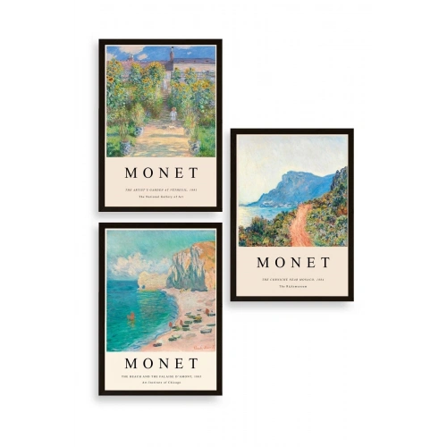 Monet Üçlü Ahşap Çerçeveli Tablo 23 x 30