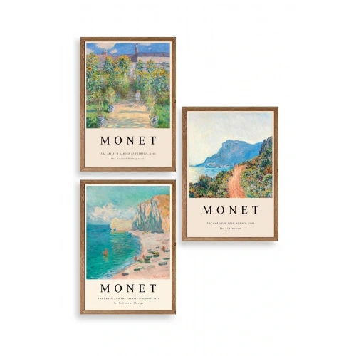 Monet Üçlü Ahşap Çerçeveli Tablo 30 x 40