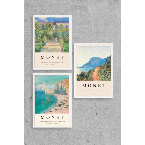 Monet Üçlü Ahşap Çerçeveli Tablo 40 x 60