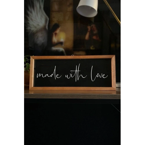 Mutfak Made With Love Ahşap Çerçeve Siyah Zemin 50 x 110