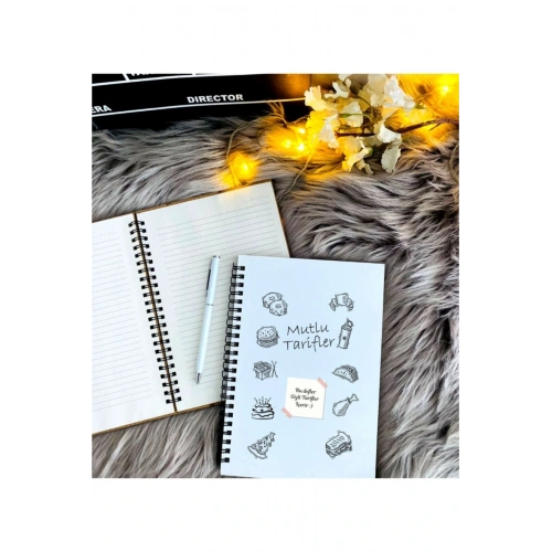 Mutlu Tarifler Ahşap Defter Ve Kalem (BEYAZ)
