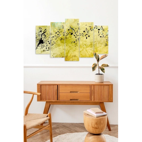 Müzik Notaları Manzarası 5 Parçalı Mdf Tablo 60 x 100