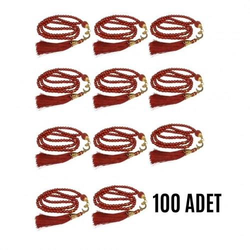 Namaz Tesbihi Vavlı 99lu Cam İncili Amenerrasulü Dua Kartı İle Bordo Renk Hediyelik 100 Adet