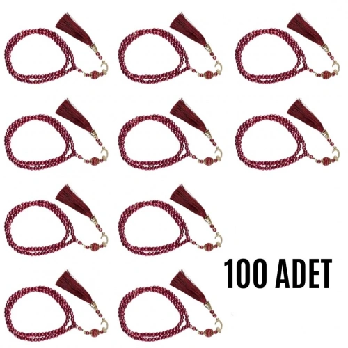 Namaz Tesbihi Vavlı 99lu Cam İncili Ayet-el Kürsi Dua Kartı İle Fuşya Renk Hediyelik 100 Adet