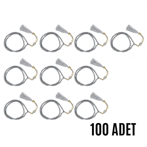 Namaz Tesbihi Vavlı 99lu Cam İncili Ayet-el Kürsi Dua Kartı İle Gri Renk Hediyelik 100 Adet