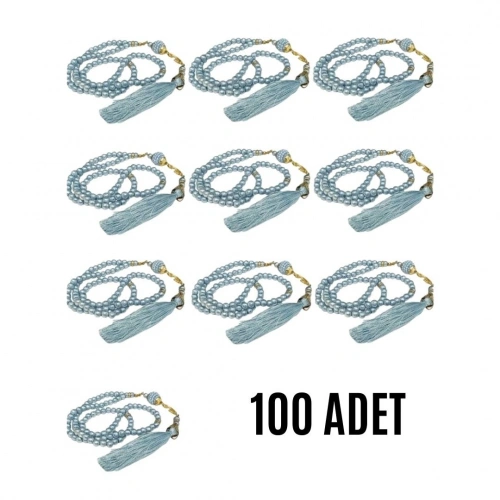 Namaz Tesbihi Vavlı 99lu Cam İncili Ayet-el Kürsi Dua Kartı İle Mavi Renk Hediyelik 100 Adet