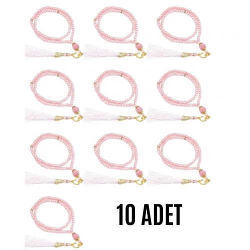 Namaz Tesbihi Vavlı 99lu Cam İncili Ayet-el Kürsi Dua Kartı İle Pembe Renk Hediyelik 10 Adet